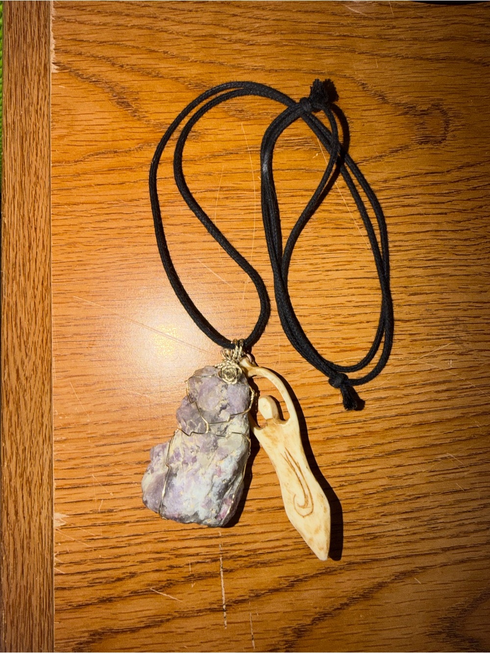 Handcrafted unicorn wire wrapped stone with mother goddess carved bone